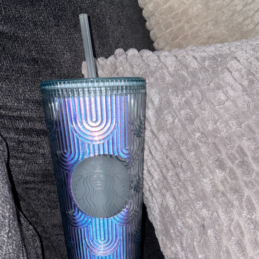 Starbucks Iridescent Purple Tumbler with Clear Flower Straw